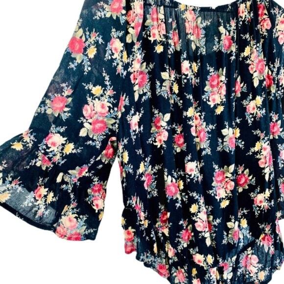 RALPH LAUREN DENIM & SUPPLY Black Red Floral Ruffle Blouse Top – Medium - Picture 7 of 12